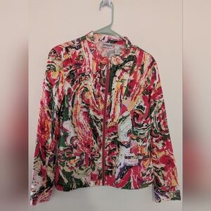 Chico's Zip Front Jacket paint swirl colorful woman's size 1 medium